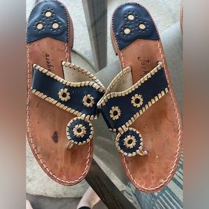 Jack Rogers Women's Jack Navy + Gold Leather Medallion Sandals Size 10